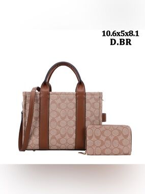 Classic Fashion Collection Beige & Brown Canvas Tote Bag